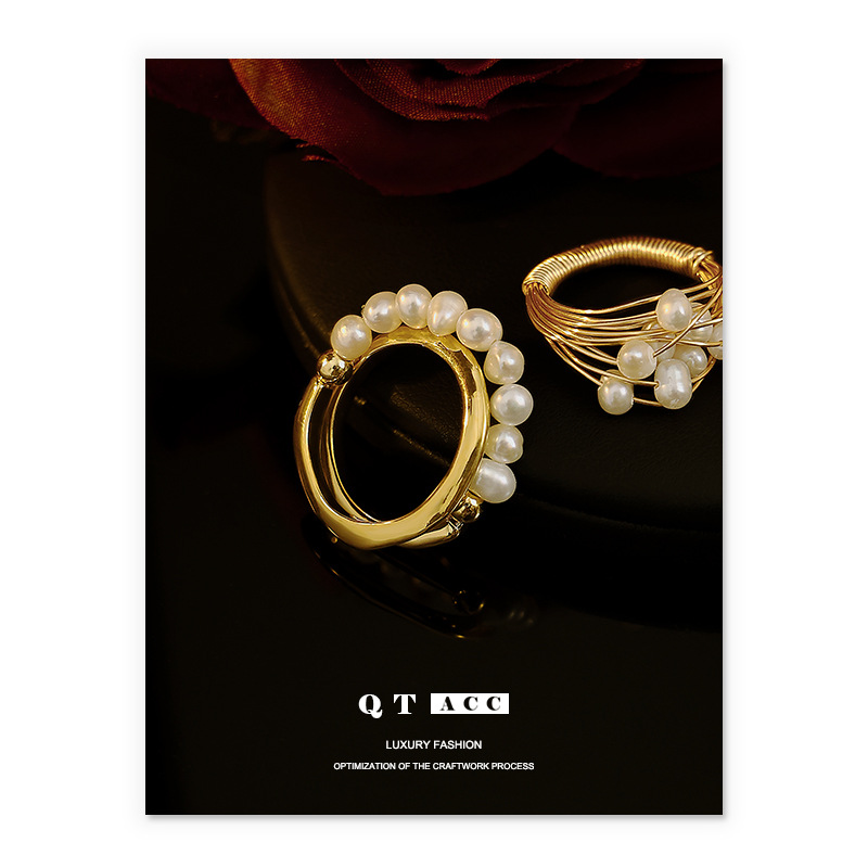 Brass retro elegant organic ring handmade pearl
