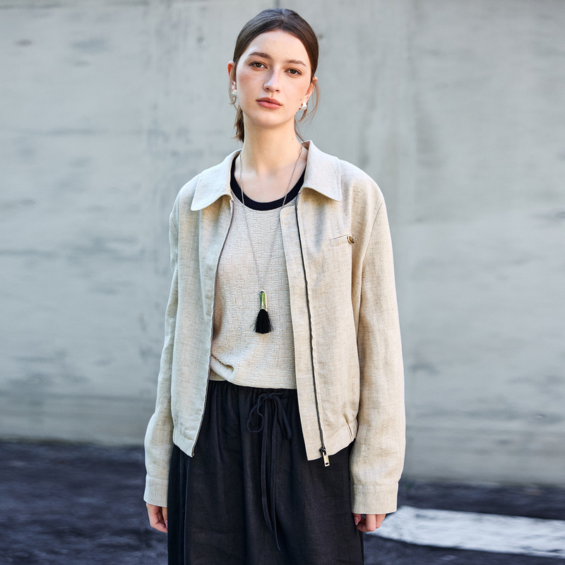 High-End French-Style Linen Jacket, Short Casual Women's Spring Tencel Cotton-Linen Commuter Old Money Style Lapel Casual Coat