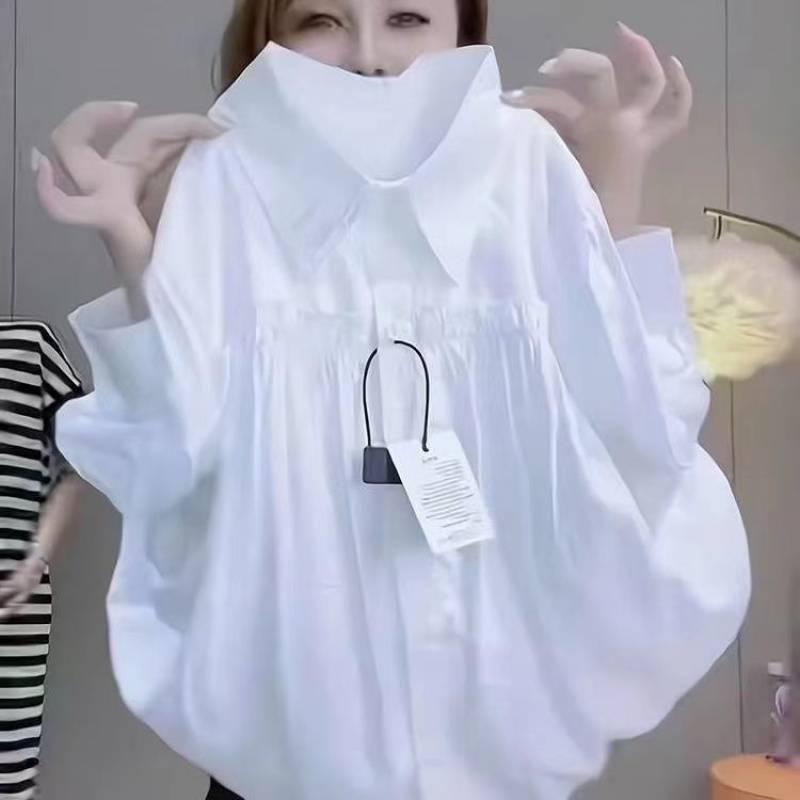 ヨーロッパの厚手の痩身2025春の新作白長袖シャツプリーツトップデザイン多用途トップ女性用|undefined