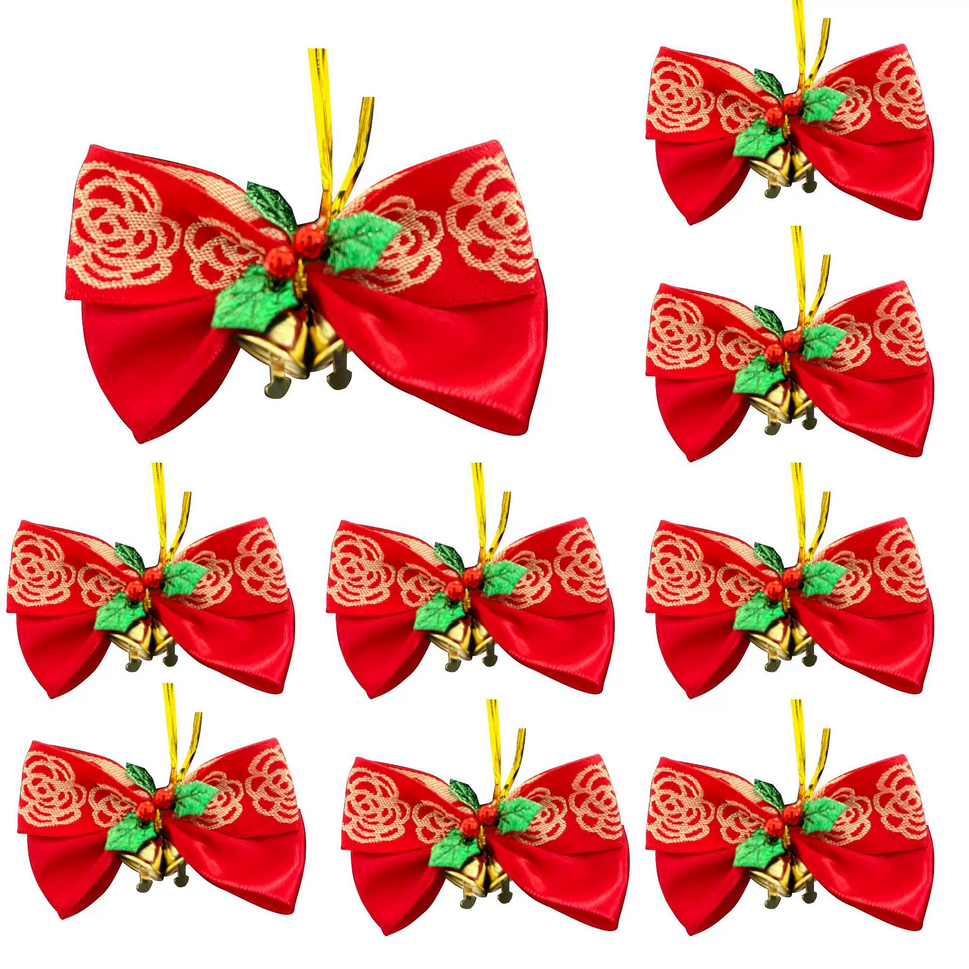 Оптовая продажа рождественских гирлянд, бантов и украшений для подарочных коробок из полиэфирной ленты жаккардового плетения с двойным колокольчиком, пользующихся большим спросом за рубежом