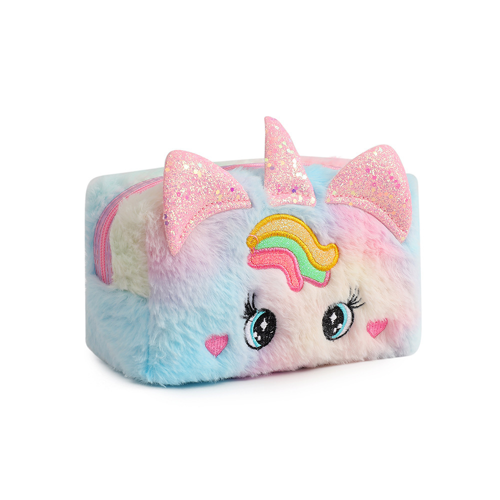 Lavar bolsa de ojos grandes, estuche de lápices de felpa, papelería, mano, dibujos animados, ojos lindos, viaje de niña, unicornio, maquillaje