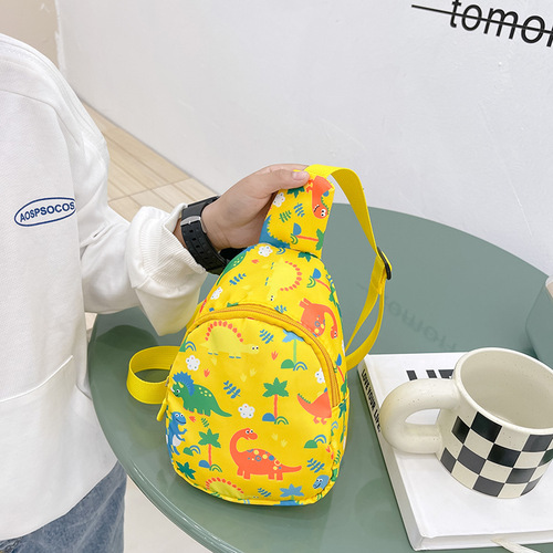 Korean Children's Crossbody Bag Cartoon Cute Dinosaur Print Chest Bag Lightweight Nylon Children's Outing Snack Bag