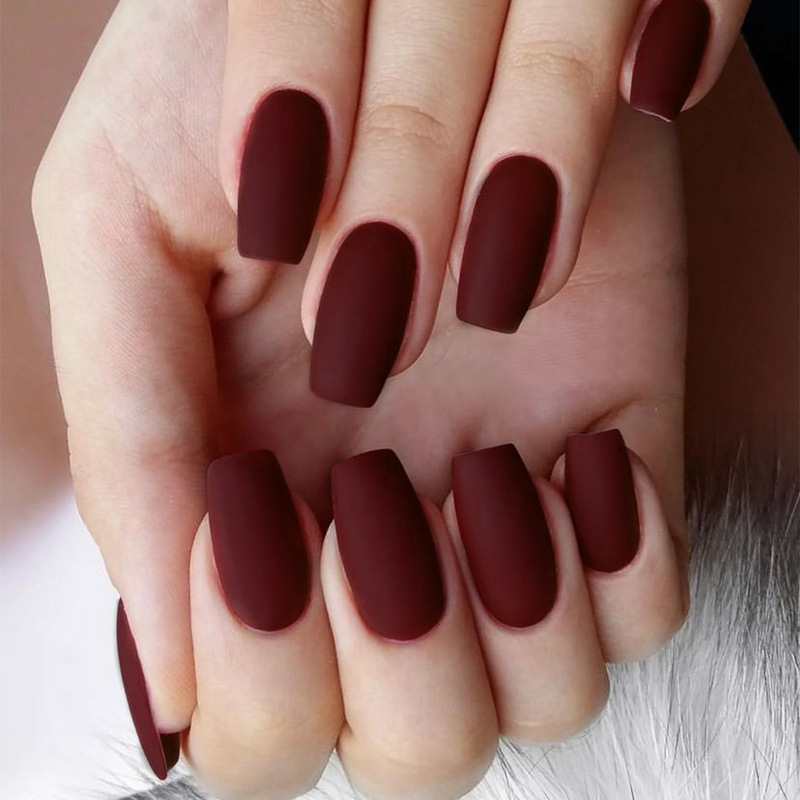 Burgundy Frosted Manicure Finished Product Wearable Nails Ins Influencer Picks Nail Pieces Cross-Border Fake Nail Patches Burgundy Frosted Manicure Finished Product Wearable Nails Ins Influencer Picks Nail Pieces Cross-Border Fake Nail Patches