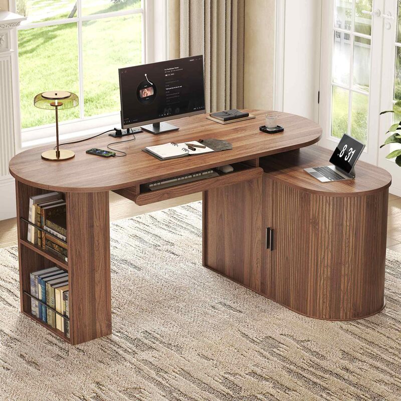 Factory Direct Sale L-Shaped Computer Desk, Convertible Corner L-Shaped Desk with Keyboard Tray and Storage Shelf