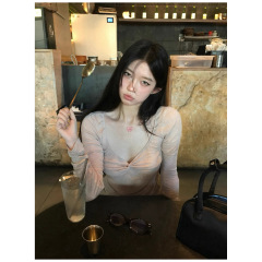 天使肌肤~2025早秋季天丝v领扭结长袖t恤 韩系温柔高级感打底衫女