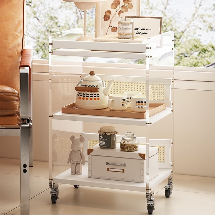 Sofa Side Table, Movable Living Room Small Coffee Table, Cream Style Creative Trolley, Light Luxury Bedside Side Cabinet