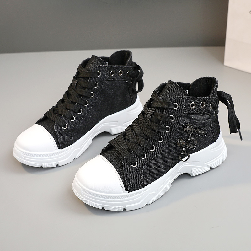 W2560 New Canvas High-Top Women's Shoes 2024 Spring and Summer Breathable Thick-Soled Heightening Casual Shoes Boots Sports