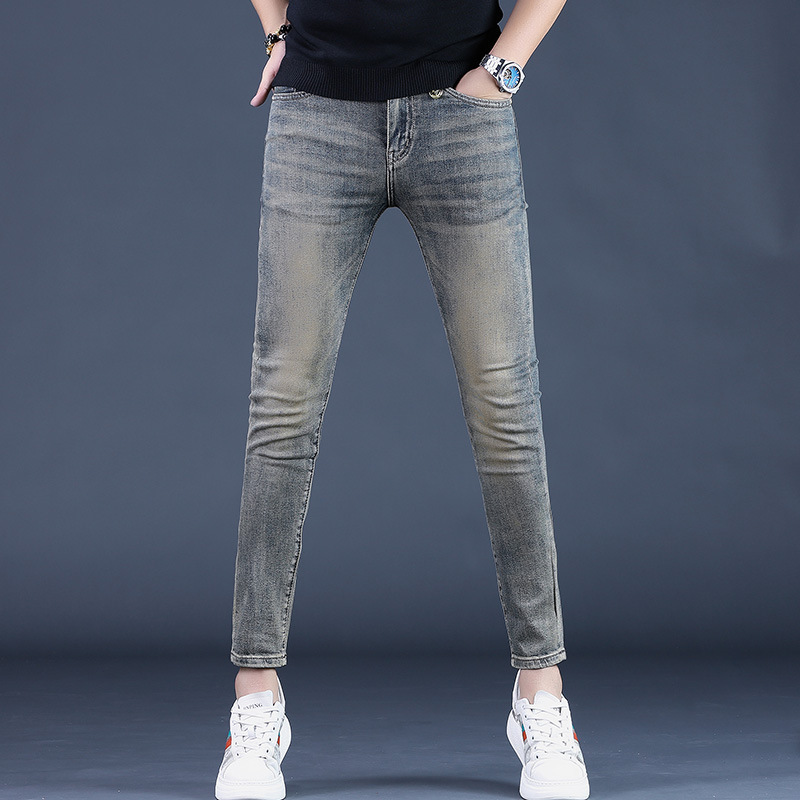 Summer thin elite retro blue fitted jeans
