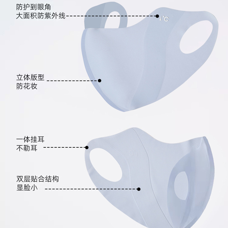 夏の氷糸UPF50ヒアルロン酸通気性水洗い可能3D立体日焼け止めマスク目尻保護紫外線高|undefined