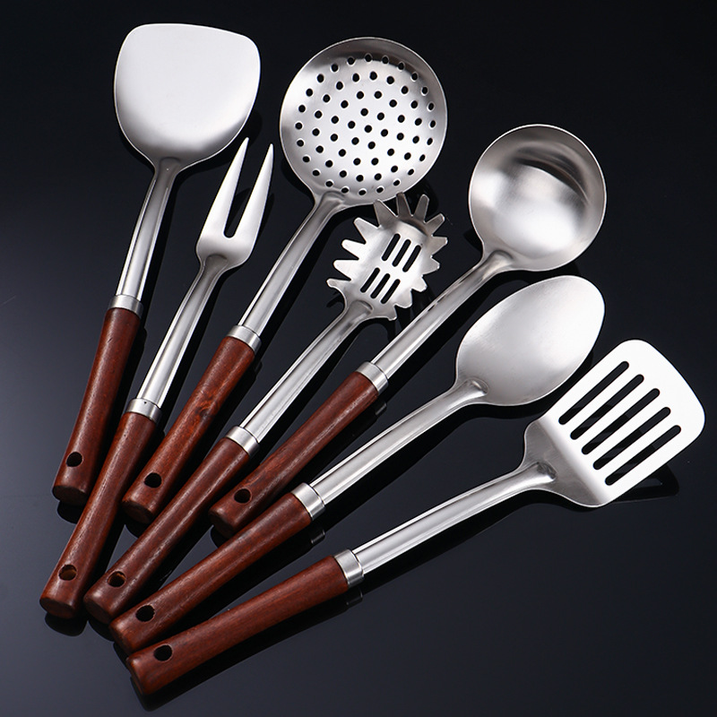 Stainless steel spatula 201 kitchen utensil set household wooden…