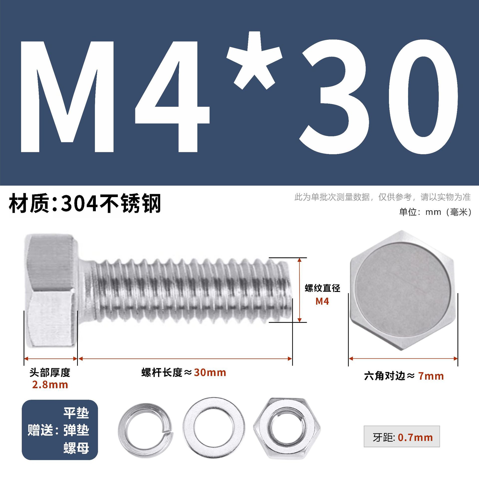 304 acero inoxidable tuerca perno hexagonal conjunto de accesorios de almohadilla de resorte M3M4M5M6M12 image 32
