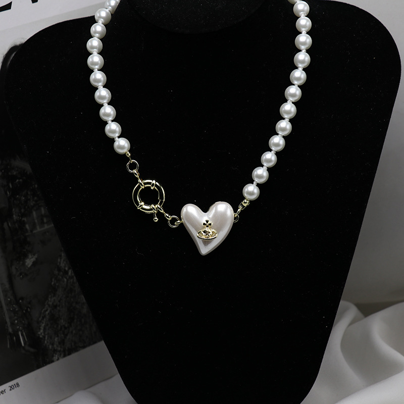 Mode Retro Perle Perlen Blume Saturn Anhänger Legierung Halskette display picture 7