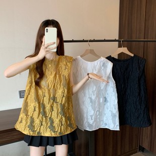 Plus Size Fat mm Summer New Round Neck Cut Out a Version Design Back Chiffon Sleeveless Top