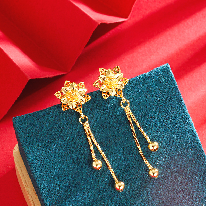Vietnam oro Bauhinia pendientes borla flor hueco de las mujeres pendientes de moda largo elegante aguja de plata pendientes de nicho