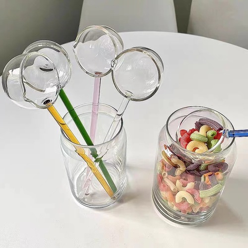 Long handle glass spoon large high temperature resistant high borosilicate soup spoon transparent seasoning spoon household transparent spoon oil hot oil spoon