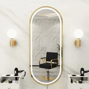 Internet-famous Barber Shop Mirror Table Hairdressing Salon Gallery Floor-to-floor Wall-mounted Integrated Hair Cutting Mirror with Light
