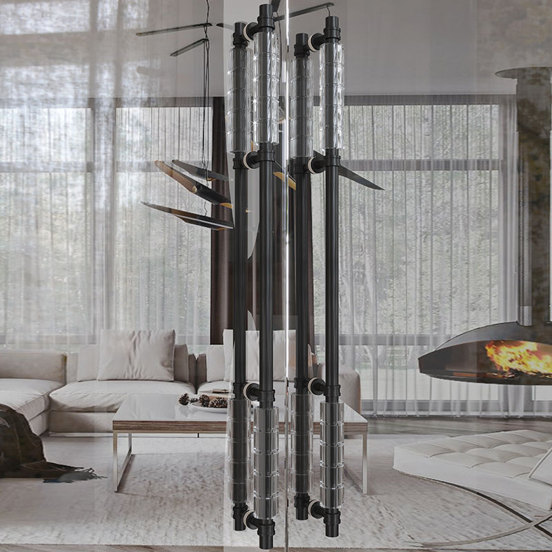 现代极简金色大门水晶拉手对装酒店包间别墅铜门对拉木门黑金把手