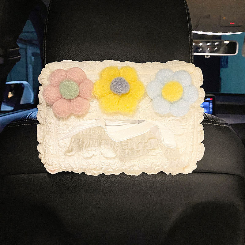 [Flor] Caja de toallas de automóviles de niñas creativa y encantadora caja de extracción de automóviles colgada para almacenar artículos de decoración del automóvil