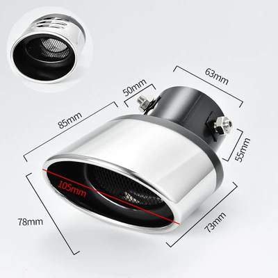 Car muffler, Stainless Steel Muffler Tail Pipe - black-and-silver-thickened-belt-mesh-curved-version-supports-installation