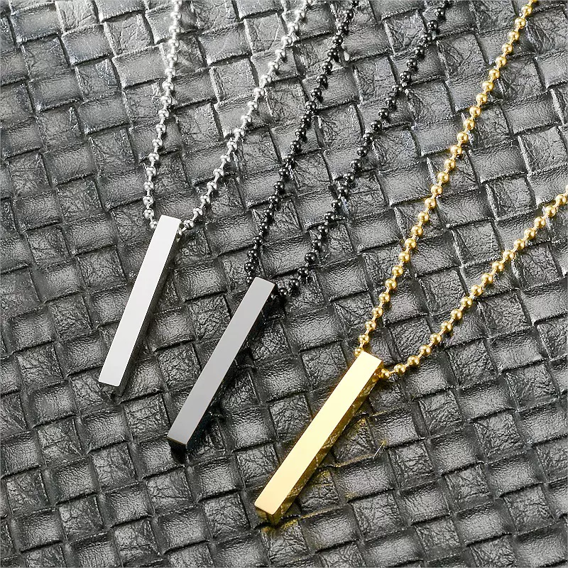 欧美时尚 钛钢吊坠 立体长条项链 方形柱体四面可刻字custom项链