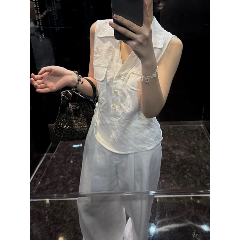 Fox Room Casual Sleeveless Vest Shirt 2026 Summer New Retro Workwear Style Top for Women A5191