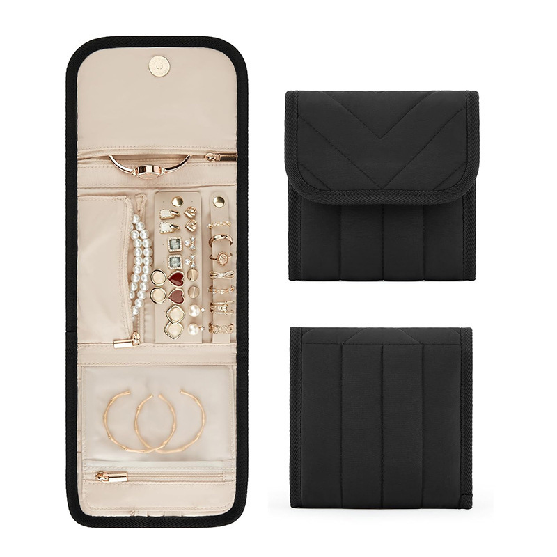 Nueva bolsa de almacenamiento de joyas de viaje, caja de almacenamiento de joyas, caja de rollo de joyería plegable, adecuada para collares y pendientes de viaje
