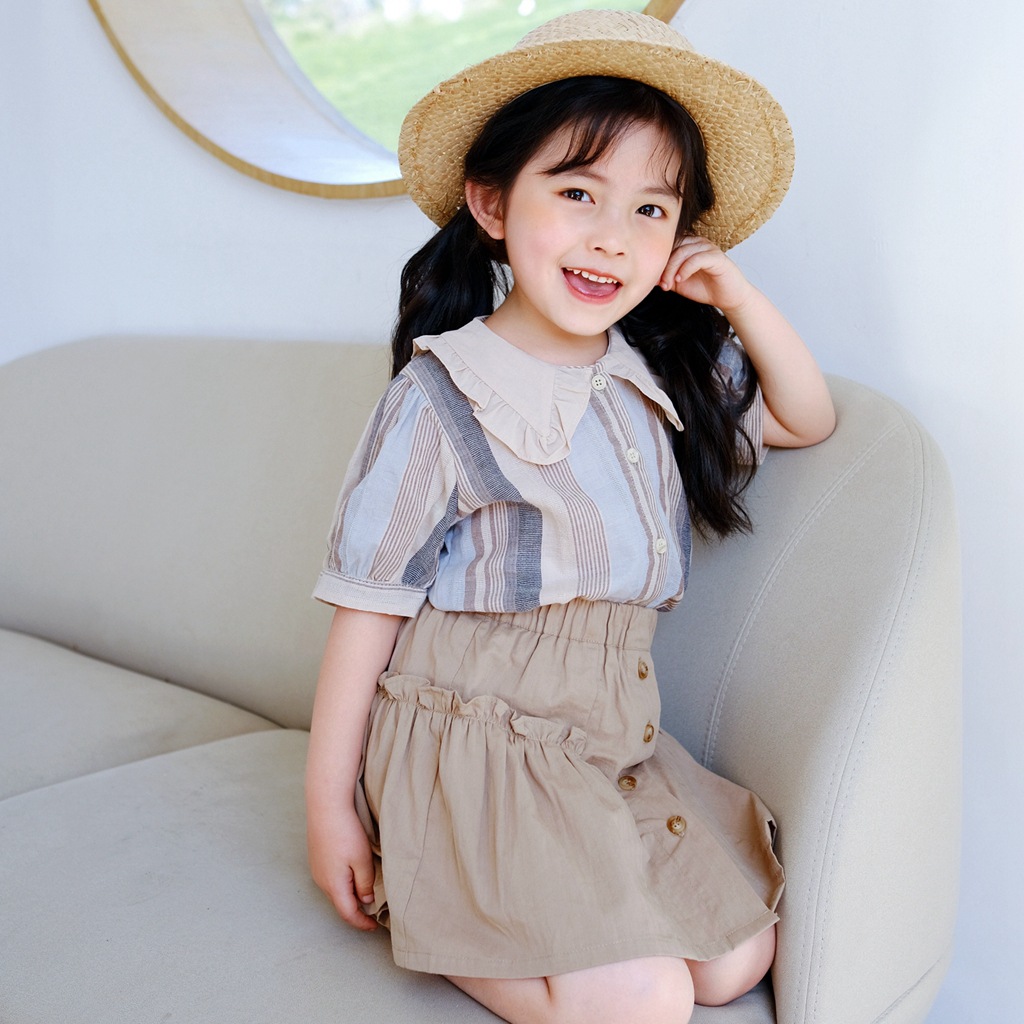 M3517品牌童裝2021夏季新款兒童上衣 中小童時尚短袖襯衫女童襯衣