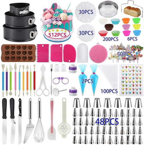 Amazon Cross-border 220/512 piece set cake frosting turntable decoration frosting tip set fondant baking tool