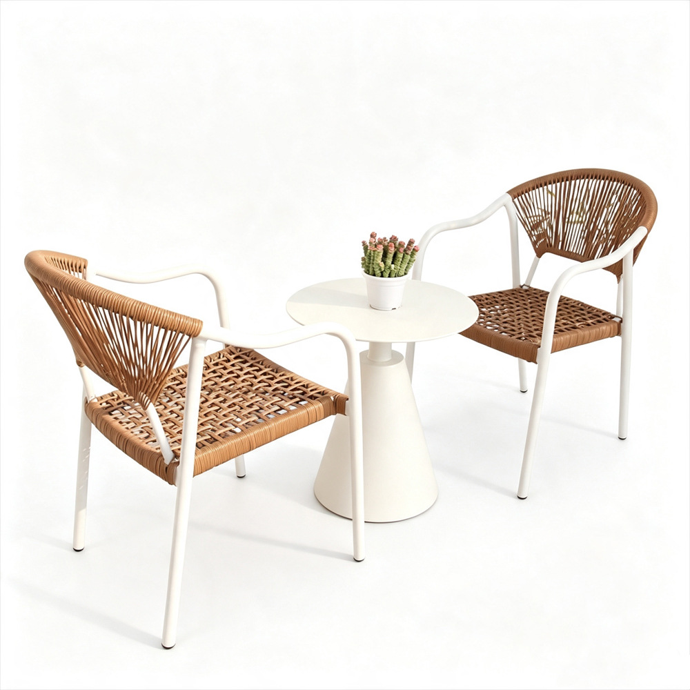 Juego de mesa de centro redonda nórdica para exteriores, mesa de negociación, mesa de centro de ratán para patio/balcón, muebles pequeños para hotel, muebles de ocio impermeables.