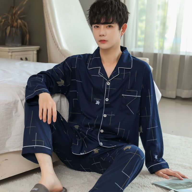 100% algodón de mediana edad de los hombres jóvenes pijamas de los hombres verano primavera y otoño invierno cardigan manga larga papá ropa suelta