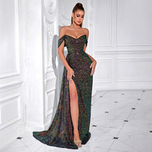 速卖通亚马逊性感复古抹胸亮片连衣裙欧美外贸跨境女装晚礼服