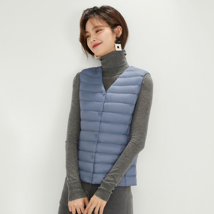 Winter new lightweight down jacket round neck V-neck vest women's vest slim fit inner wear 90 white duck down liner waistcoat Winter new lightweight down jacket round neck V-neck vest women's vest slim fit inner wear 90 white duck down liner waistcoat