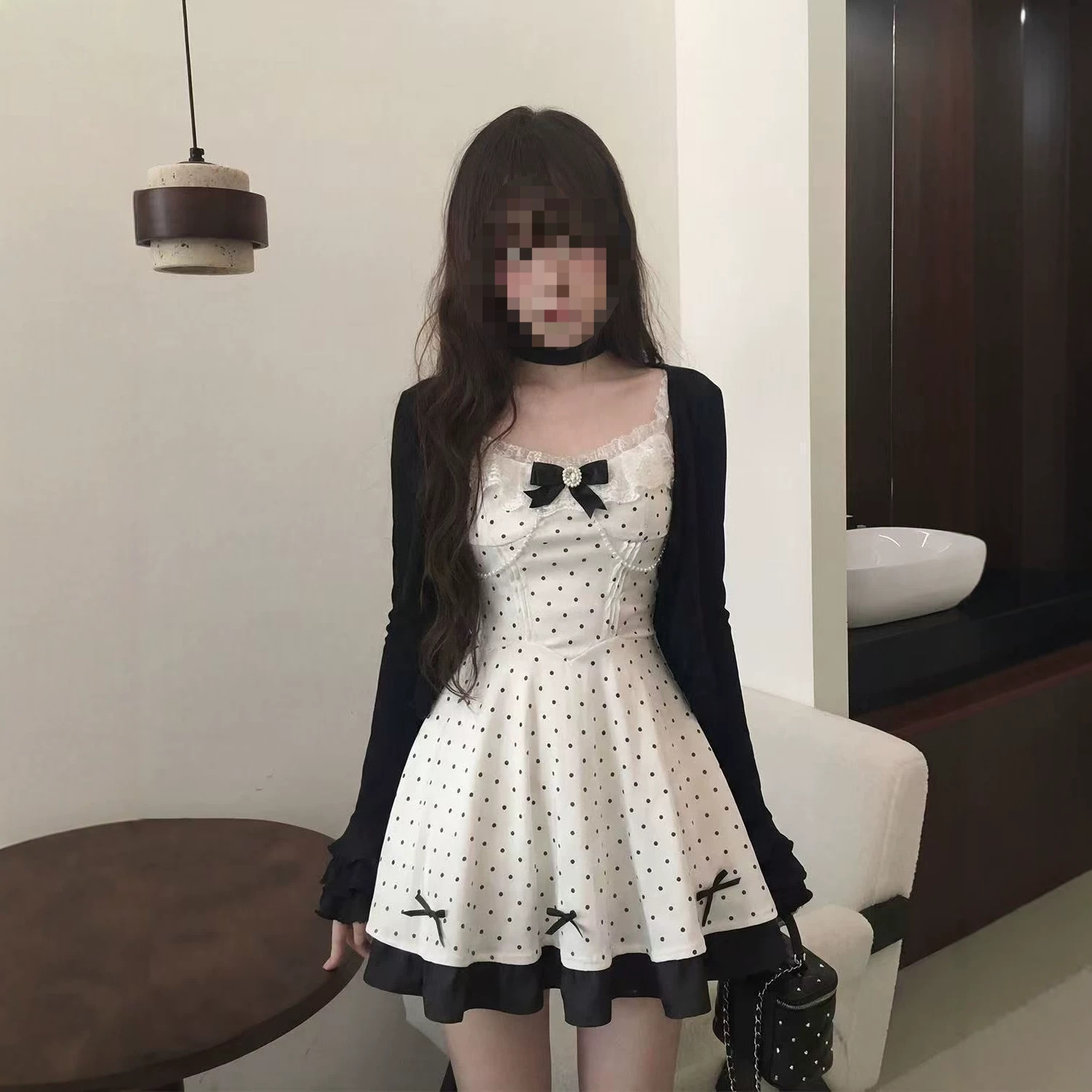 日系甜美少女千金波点蝴蝶结连衣裙套装学生2026夏季开衫两件套装