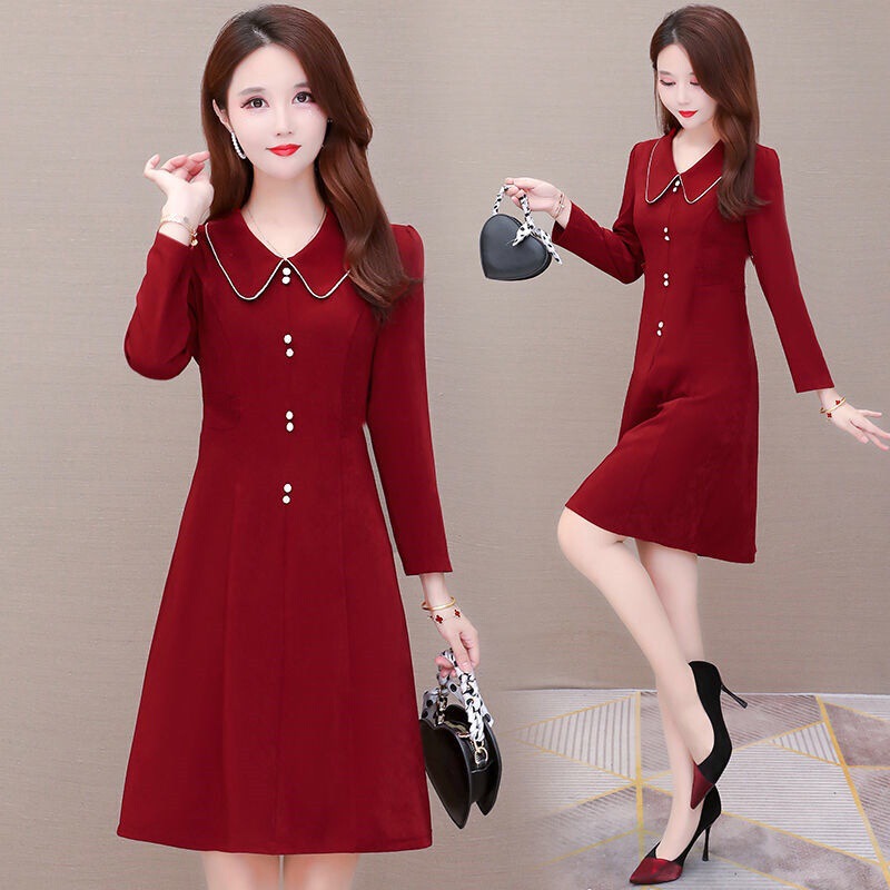 Doll collar dress women's spring and autumn clothing 2021 New Western style age-reducing slimming elegant dress