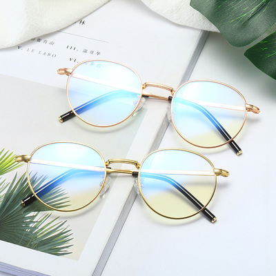 new pattern Korean Edition Retro literature Kick-off Plain glasses Metal myopia Spectacle frame Blue light Eyeglass frame wholesale