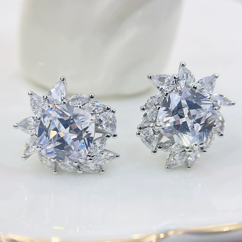 Earrings, brand zirconium, silver needle, with gem, silver 925 sample