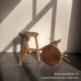老榆木小凳子小椅子圆凳矮凳原木实木换鞋板凳家用榆木餐凳