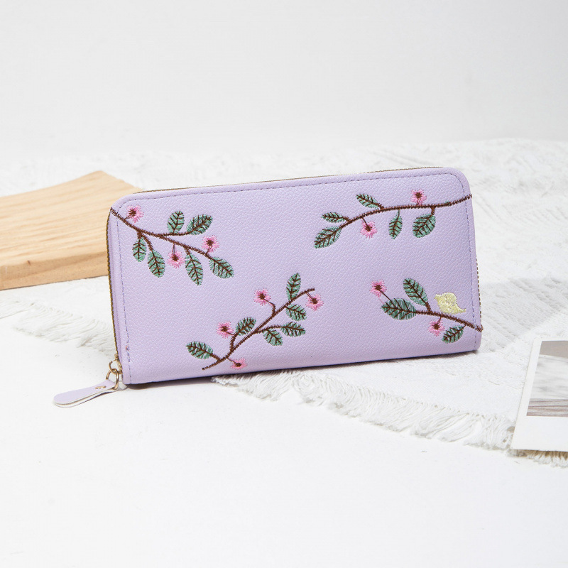 2025 nueva cartera de mujer larga cremallera bolso de mano de moda bordado bolso de cambio de cuero suave de gran capacidad