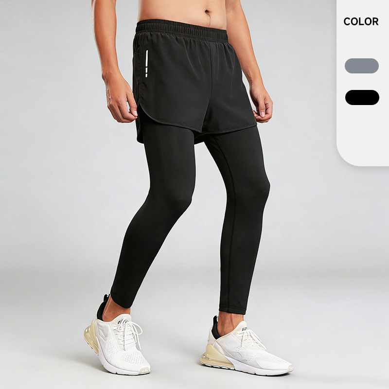 Leggings Men's Fake Two-piece Base Basketball High Elastic Pants Compression Quick-drying Clothes Fitness Running Sports Pants Set