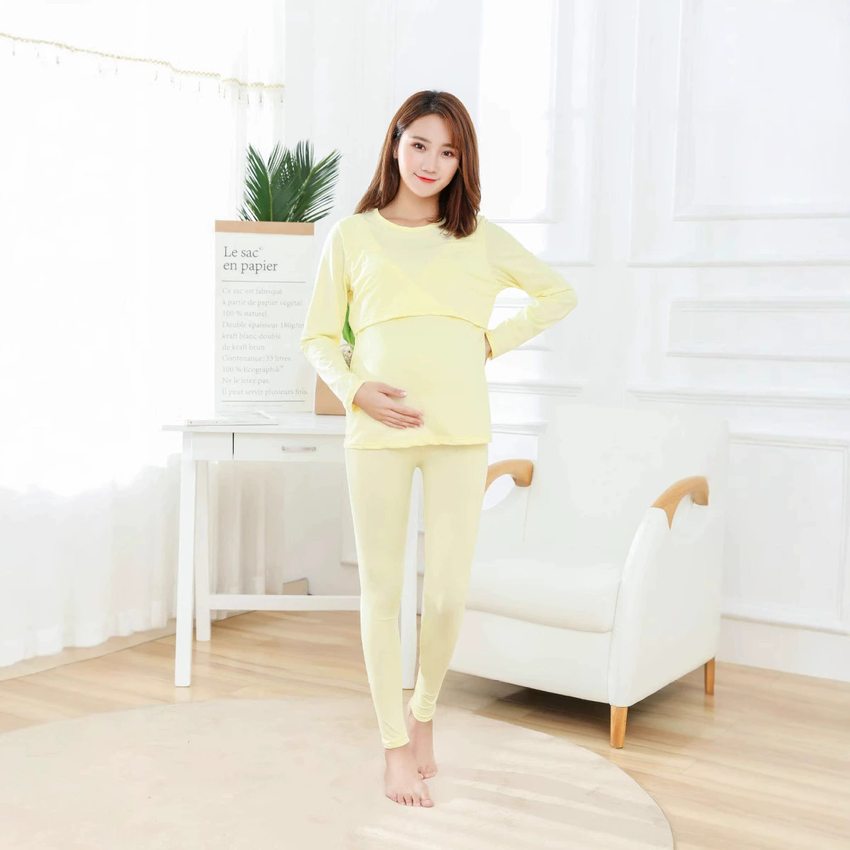 Осенне-зимнее термобелье Послеродовая Пижама для кормления беременных осеннее платье Johns костюм