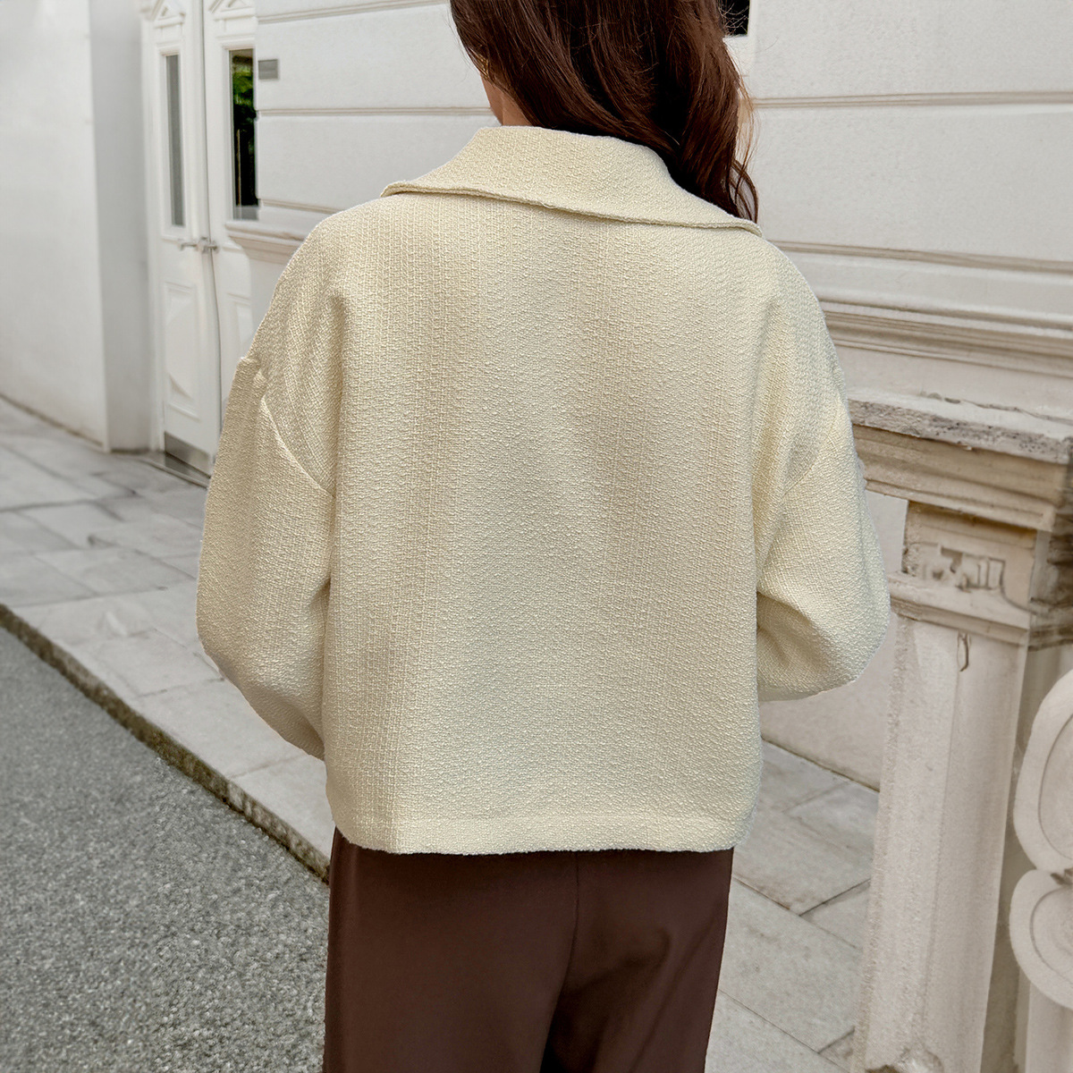 Women's Casual Long Sleeve Jacket – Lightweight Wrinkle-Free Coat With Stand Collar & Zip Front (S-XL, Beige)_ecoleips.com