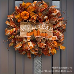 爆款秋季感恩节花环welcome丰收节秋装饰跨境亚马逊Autumn Wreath