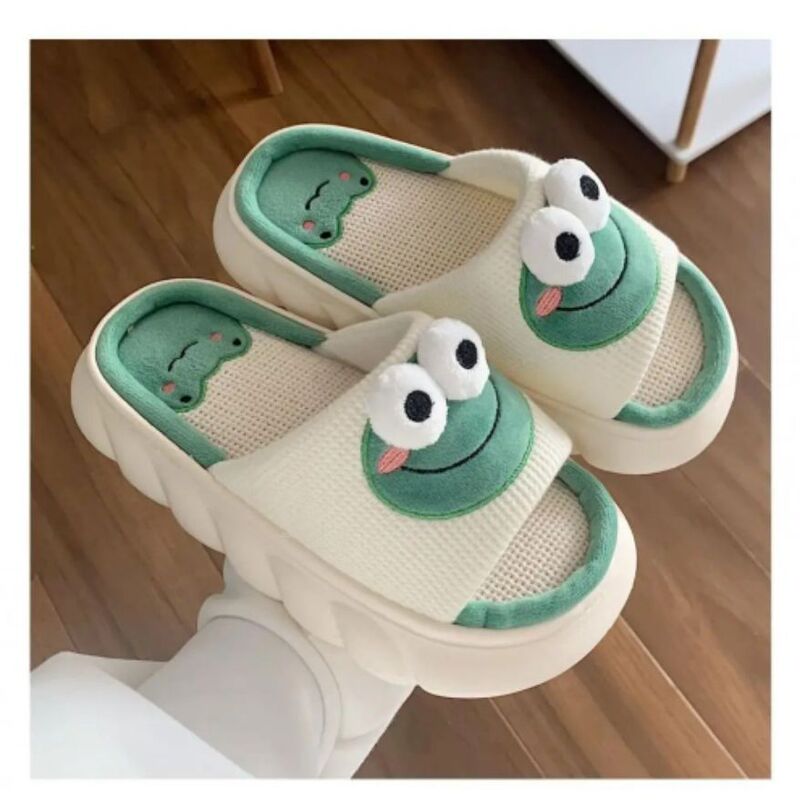 Frog Linen Slippers Women's Four Seasons Indoor Home Deodorant Thick Bottom Household Spring and Autumn Cotton Linen Sandals Summer