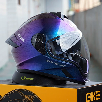 Motosiklet kaskı (dəbilqə): Full Face Motorcycle Pedal Electric - chameleon-day-and-night-aurora-lenses-transparent-lenses-anti-fog-stickers-ice-sleeves-cycling-face-mask-m