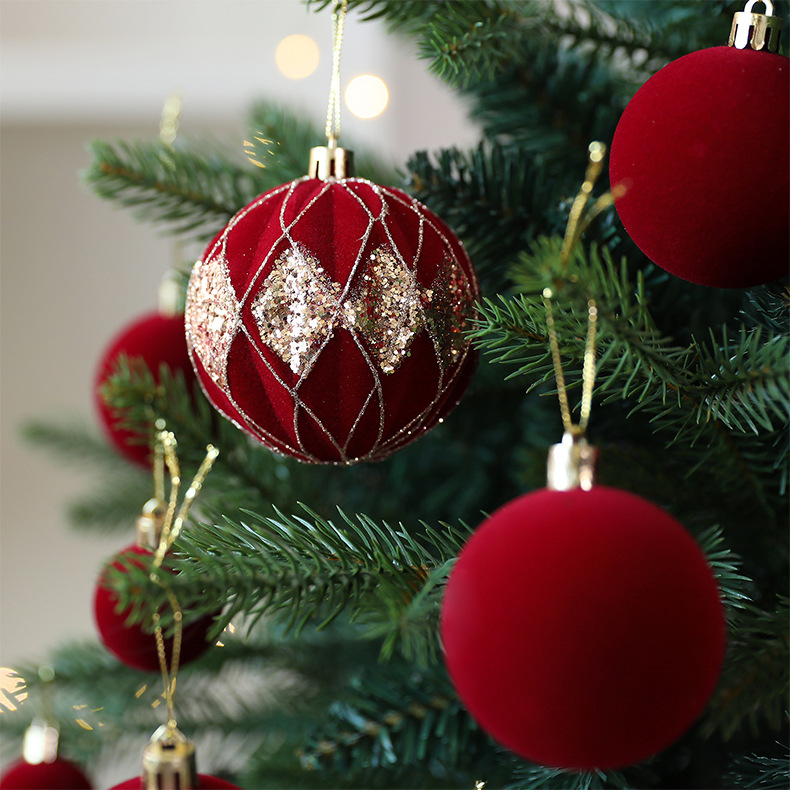 Set de bolas de navidad de terciopelo burdeos para decoración_voghion.com