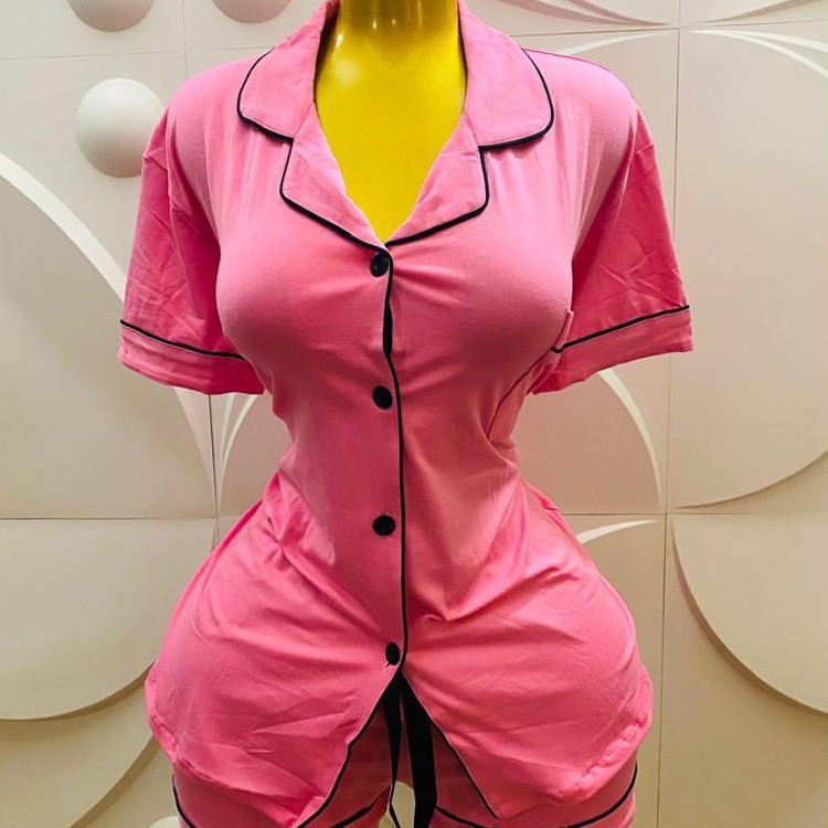 亚马逊跨境欧美家居服套装开衫短袖衬衣短裤睡衣女欧美风家居服|undefined