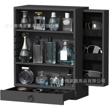 木质香水收纳架木制古龙水置物架双抽屉多层实木储物盒眼镜展示架