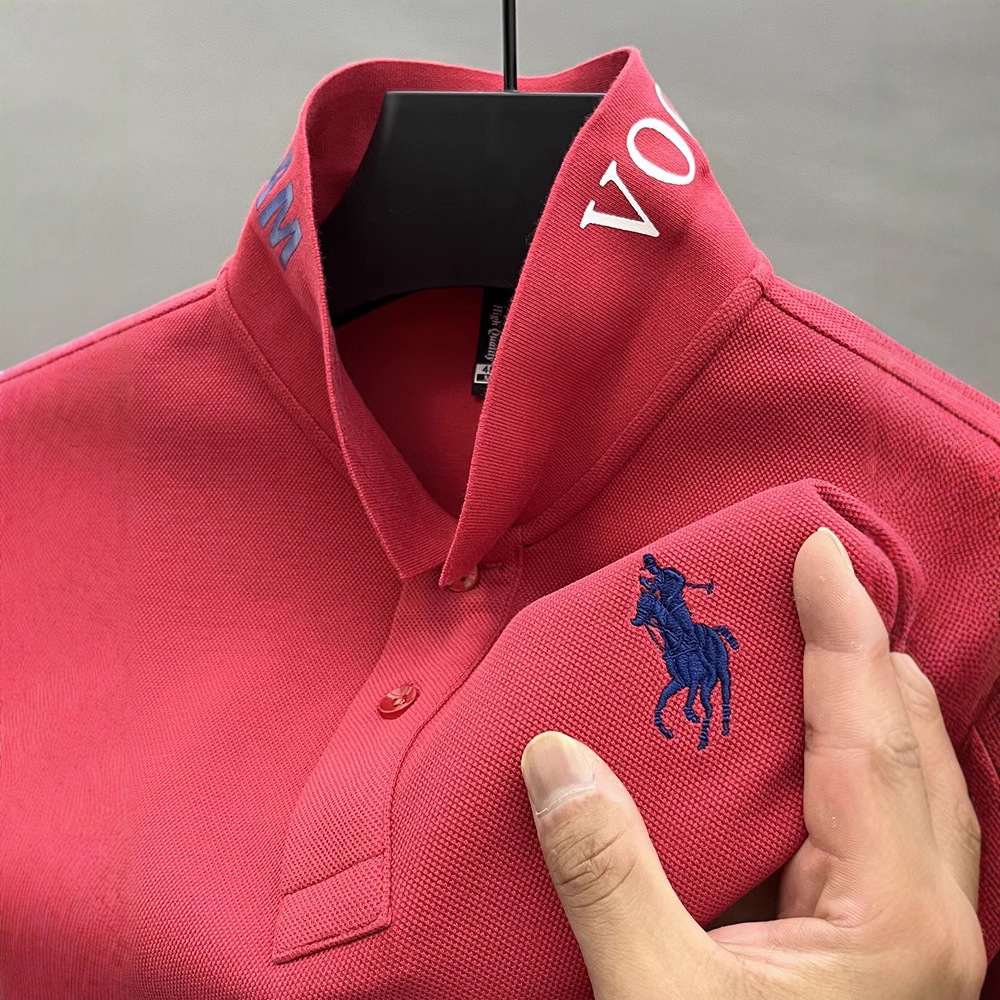 Polo nuevo para hombre 2024, camiseta de algodón puro bordada de alta gama, manga corta con cuello, estilo casual de negocios, media manga para hombre