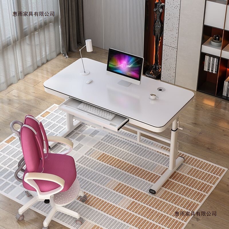 Computer Desk with Adjustable Height for Home Use, Bedroom Gaming Desk, E-Sports Desk, Work Desk, Hand-Cranked Height-Adjustable Desk with Drawers, Writing Desk