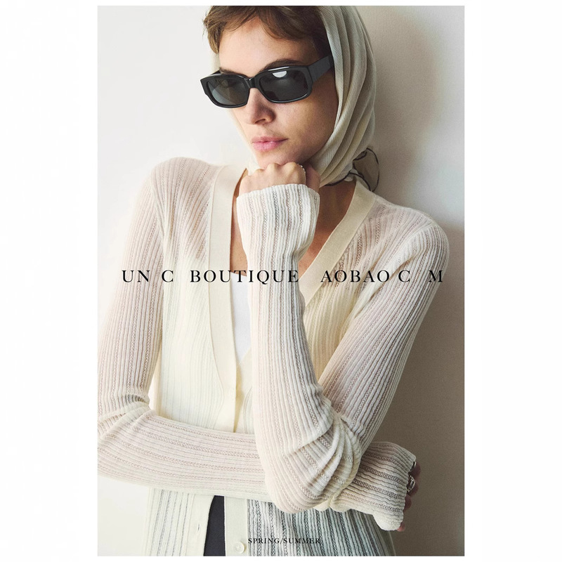 high quality with the source factory slim hollow mulberry silk micro-transparent light thin outside knitted cardigan sunscreen top women